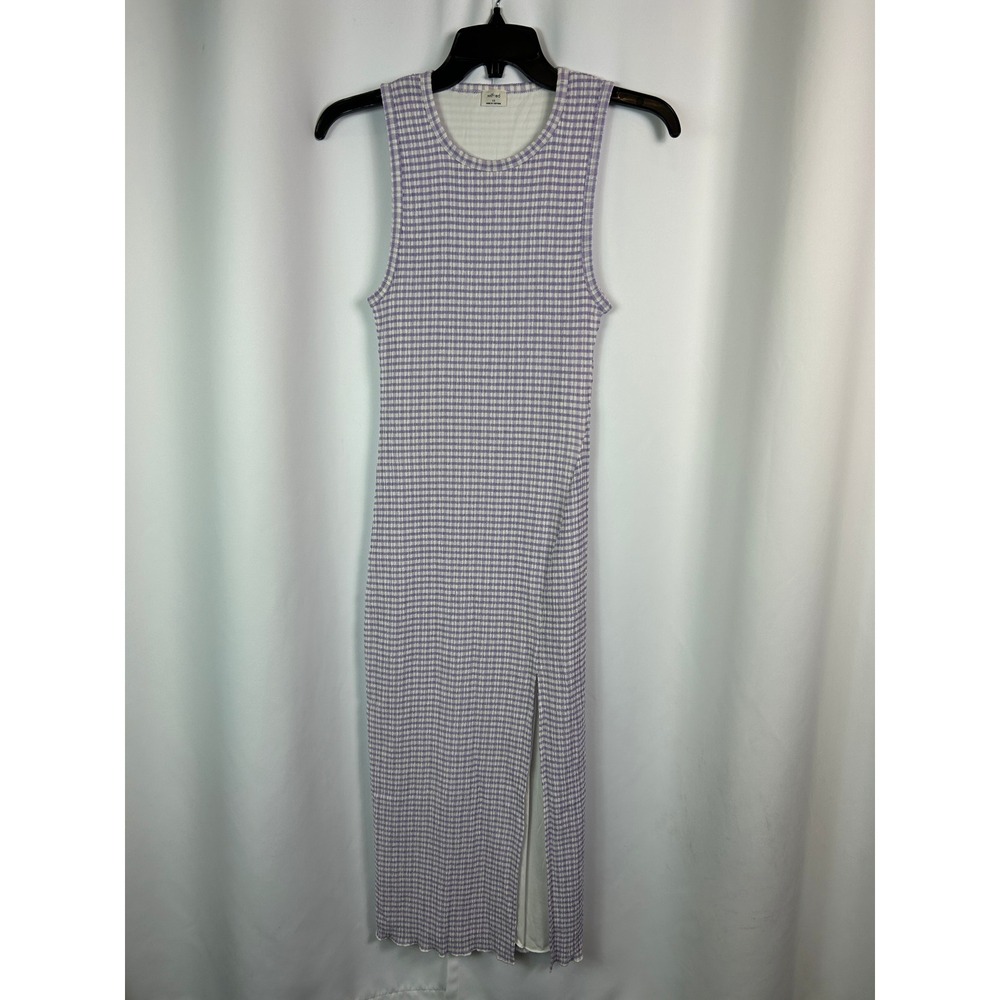 Wilfred Aritzia Purple Gingham Textured Sleeveless Midi Slit Dress Casual XS